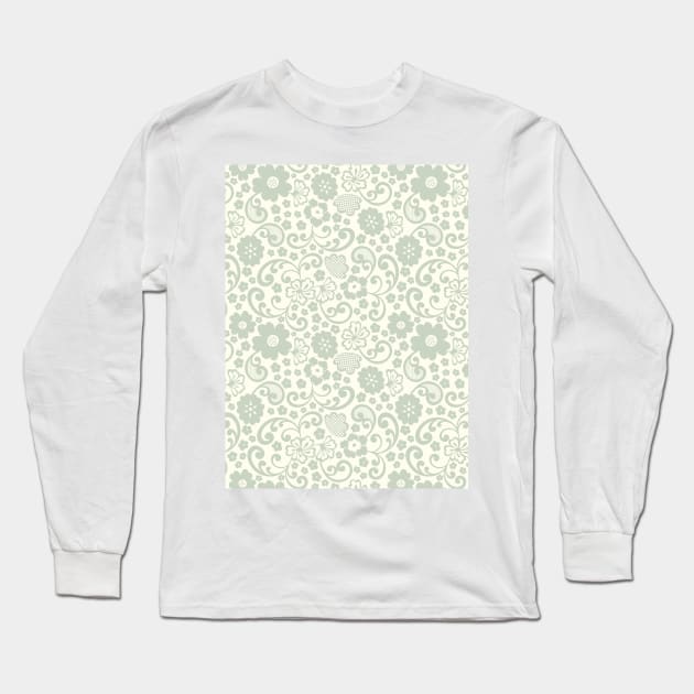 swedish kurbits Scandinavian folkart dala horse traditional vintage rosemaling sage green Long Sleeve T-Shirt by blomastudios